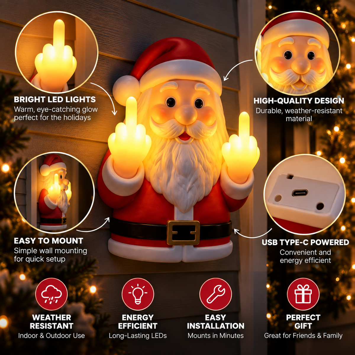 Middle Finger Santa Light